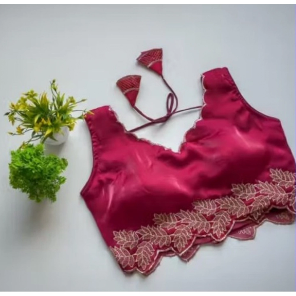 Women's Silk Embroidered Sweetheart Neck Sleeveless Readymade Padded Blouse (Pink, Size 38) - Image 3