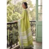 PID 67049 Women s Linen Printed Saree With Unstitched Blouse 5 5 Mtr Popat Green 1 1000x1000 1 Women's Linen Striped Saree With Unstitched Blouse 5.5Mtr (Light Green)