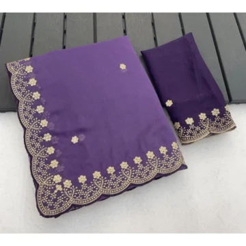 Women's Star Georgette Embroidered Saree With Unstitched Blouse 5.5Mtr (Purple)