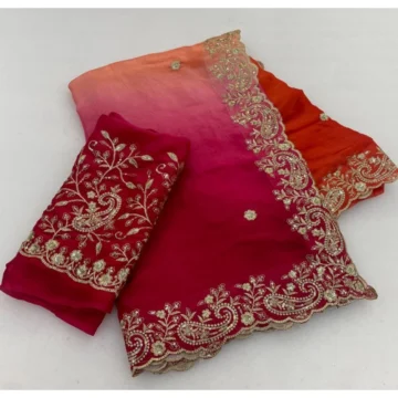 Women's Satin Embellished Saree With Unstitched Blouse 5.5Mtr (Multicolor)