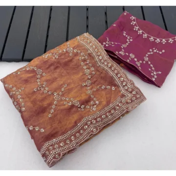 Women's Silk Embellished Saree With Unstitched Blouse 5.5Mtr (Peach)