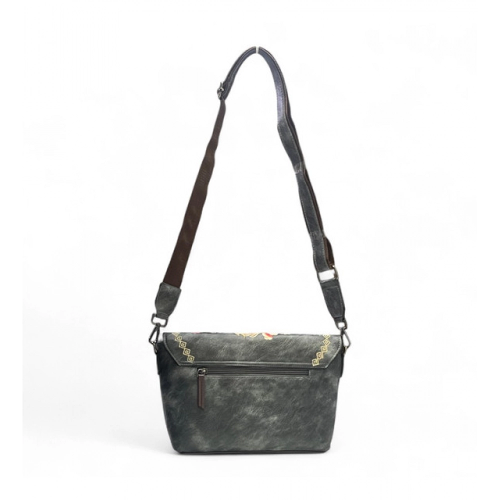 Women's Polyurethane Floral Embroidered Crossbody Sling Bag with Adjustable & Removable Strap (Grey) - Image 4