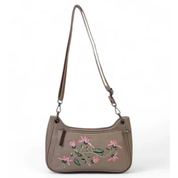 Women's Polyurethane Floral Embroidered Crossbody Sling Bag with Adjustable & Removable Strap (Beige)