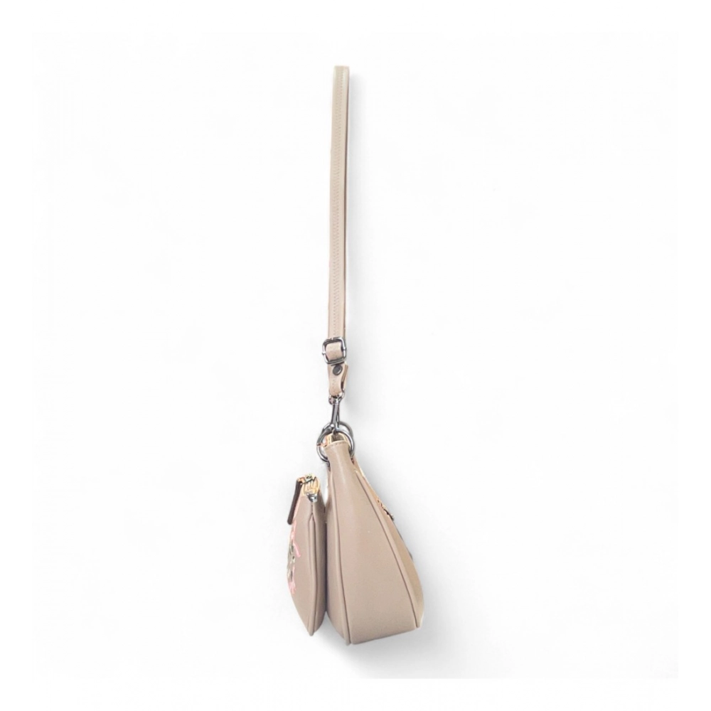 Women's Polyurethane Floral Embroidered Crossbody Sling Bag with Adjustable & Removable Strap (Beige) - Image 3