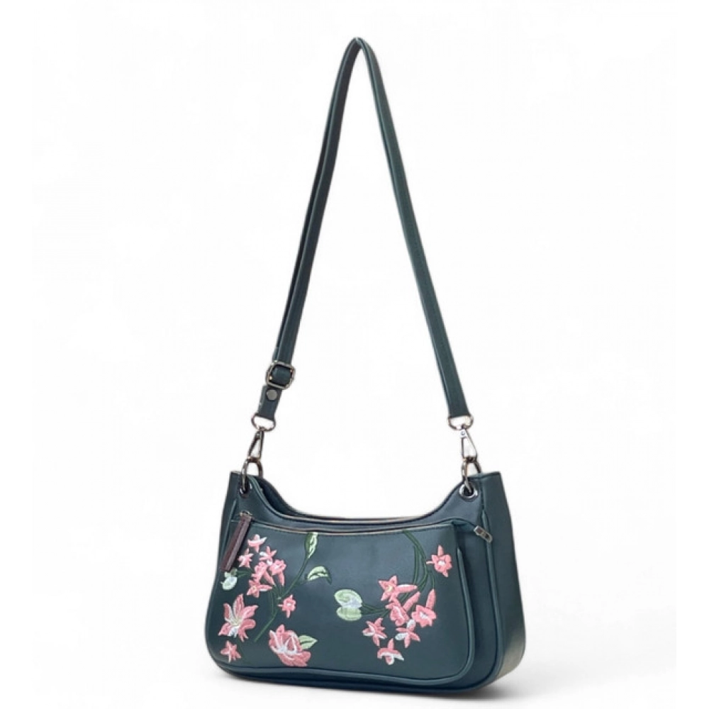 Women's Polyurethane Floral Embroidered Crossbody Sling Bag with Adjustable & Removable Strap (Blue) - Image 2