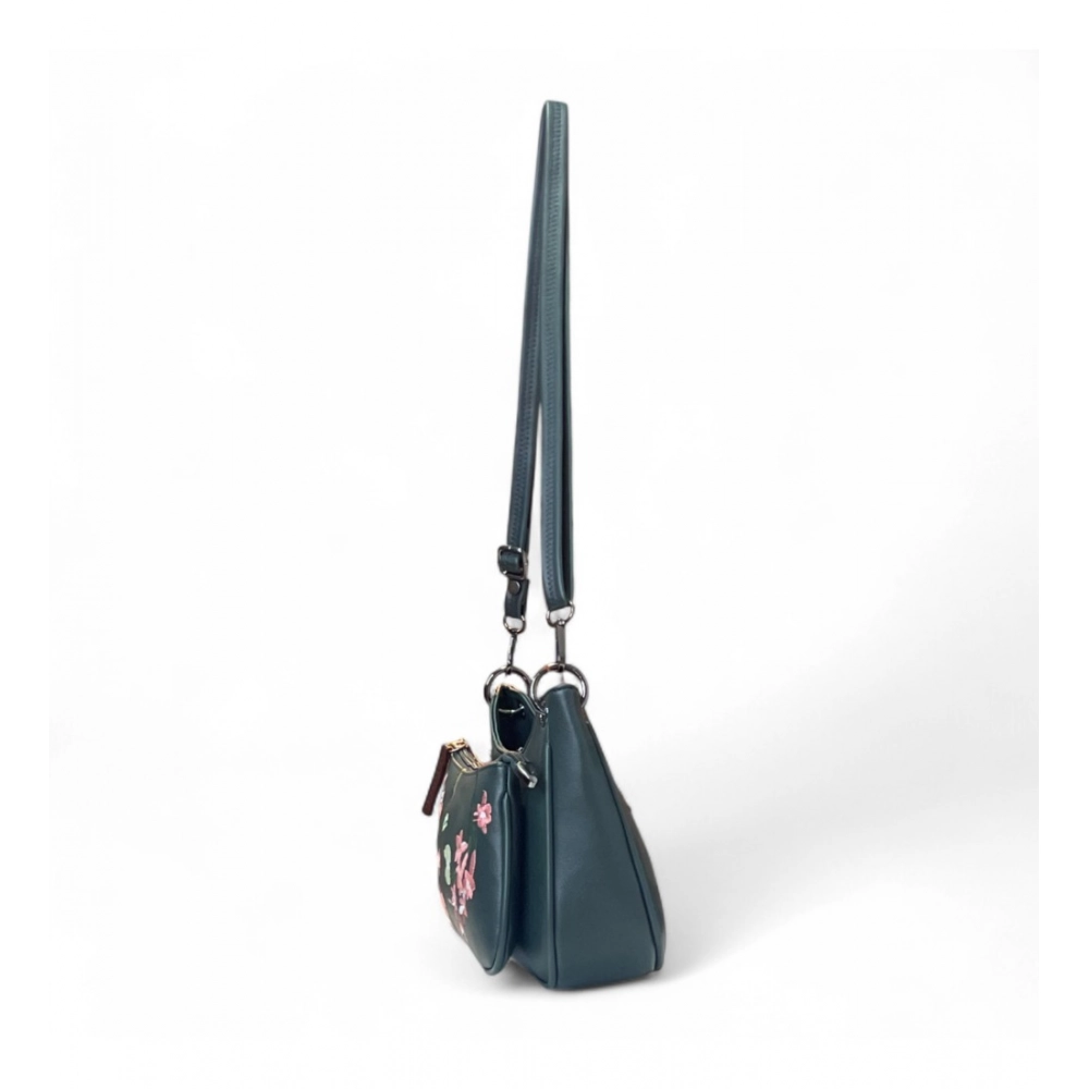 Women's Polyurethane Floral Embroidered Crossbody Sling Bag with Adjustable & Removable Strap (Blue) - Image 3
