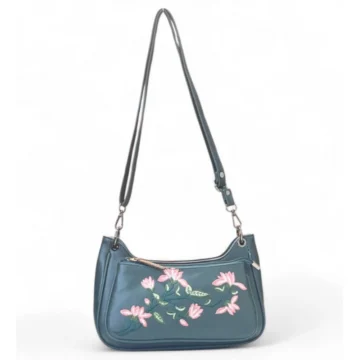 Women's Polyurethane Floral Embroidered Crossbody Sling Bag with Adjustable & Removable Strap (Light Blue)