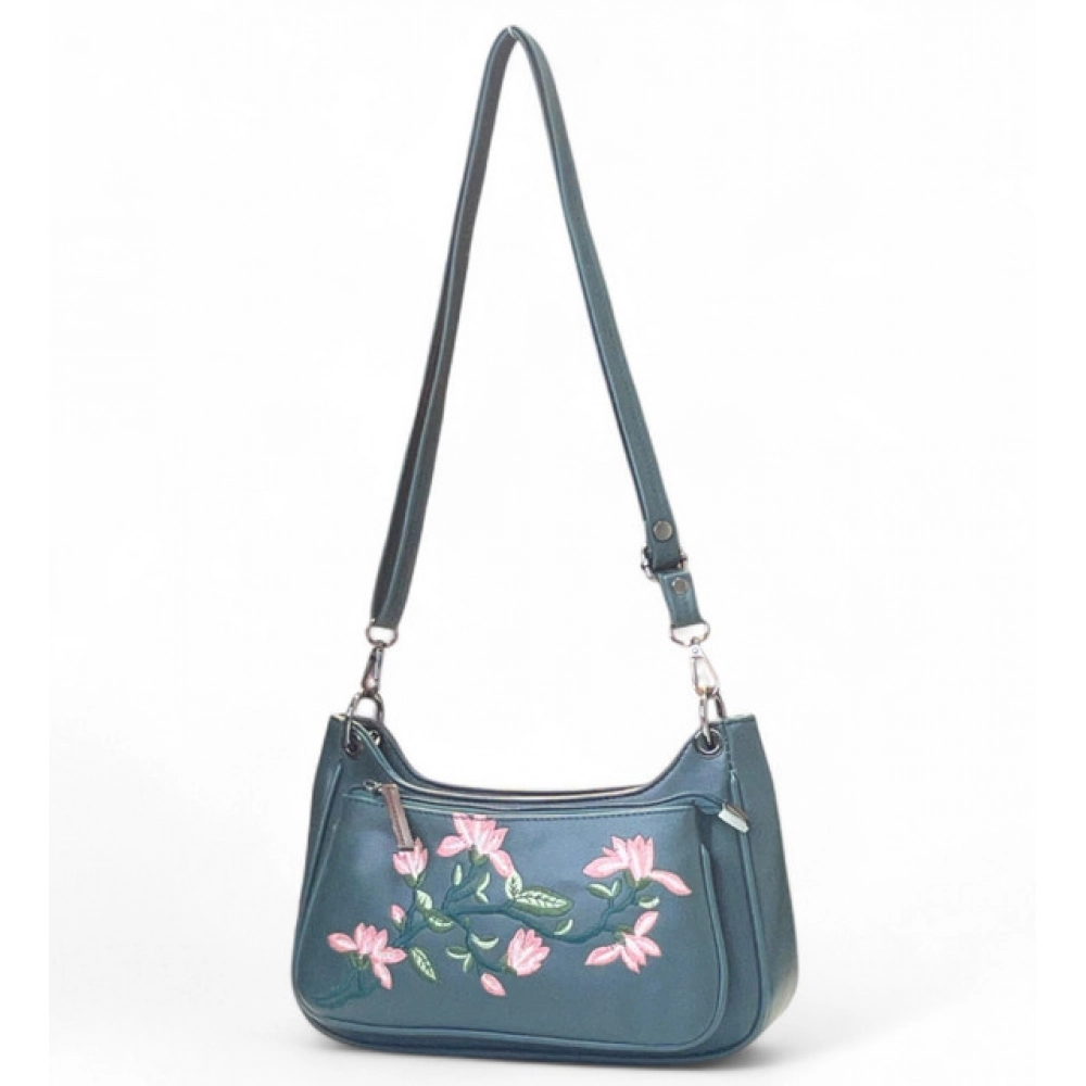 Women's Polyurethane Floral Embroidered Crossbody Sling Bag with Adjustable & Removable Strap (Light Blue) - Image 2