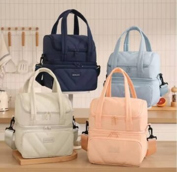 Cotton Dual Zipper Lunch Bag (Multicolor)