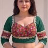 PID 67957 Women s Cotton Blend Embroidered 3 4 Sleeve V Neck Padded Readymade Blouse Green Size 3 Women's Cotton Blend Embroidered 3/4 Sleeve V-Neck Padded Readymade Blouse (Green, Size 38 - Self-Alterable 36�40)