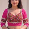 PID 67958 Women s Cotton Blend Embroidered 3 4 Sleeve V Neck Padded Readymade Blouse Pink Size 38 Women's Cotton Blend Embroidered 3/4 Sleeve V-Neck Padded Readymade Blouse (Pink, Size 38 - Self-Alterable 36�40)