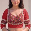 PID 67960 Women s Cotton Blend Embroidered 3 4 Sleeve V Neck Padded Readymade Blouse Red Size 38 Women's Cotton Blend Embroidered 3/4 Sleeve V-Neck Padded Readymade Blouse (Red, Size 38 - Self-Alterable 36�40)