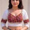 PID 67961 Women s Cotton Blend Embroidered 3 4 Sleeve V Neck Padded Readymade Blouse White Size 3 Women's Cotton Blend Embroidered 3/4 Sleeve V-Neck Padded Readymade Blouse (White, Size 38 - Self-Alterable 36�40)