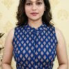 PID 67964 Women s Ajrakh Cotton Ajarkh Sleeveless Collar Neck Padded Readymade Blouse Navy Size 3 Women's Ajrakh Cotton Ajarkh Sleeveless Collar Neck Padded Readymade Blouse (Blue, Size 38 - Self-Alterable 36�40)