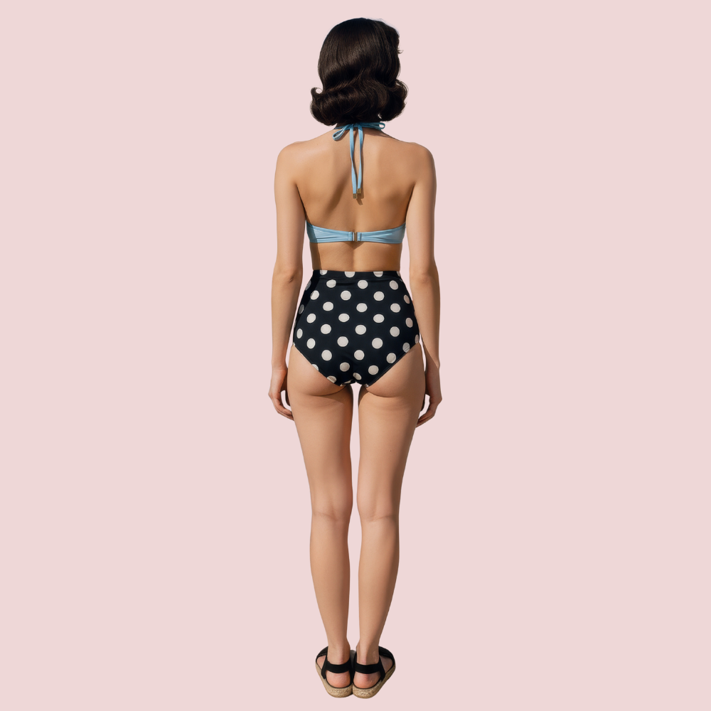 Retro Halter Neck & Bow-Front Sweetheart Bikini Topa in Mint (Top Only) 2 Retro Halter Neck & Bow-Front Sweetheart Bikini Topa in Mint (Top Only) - Image 2