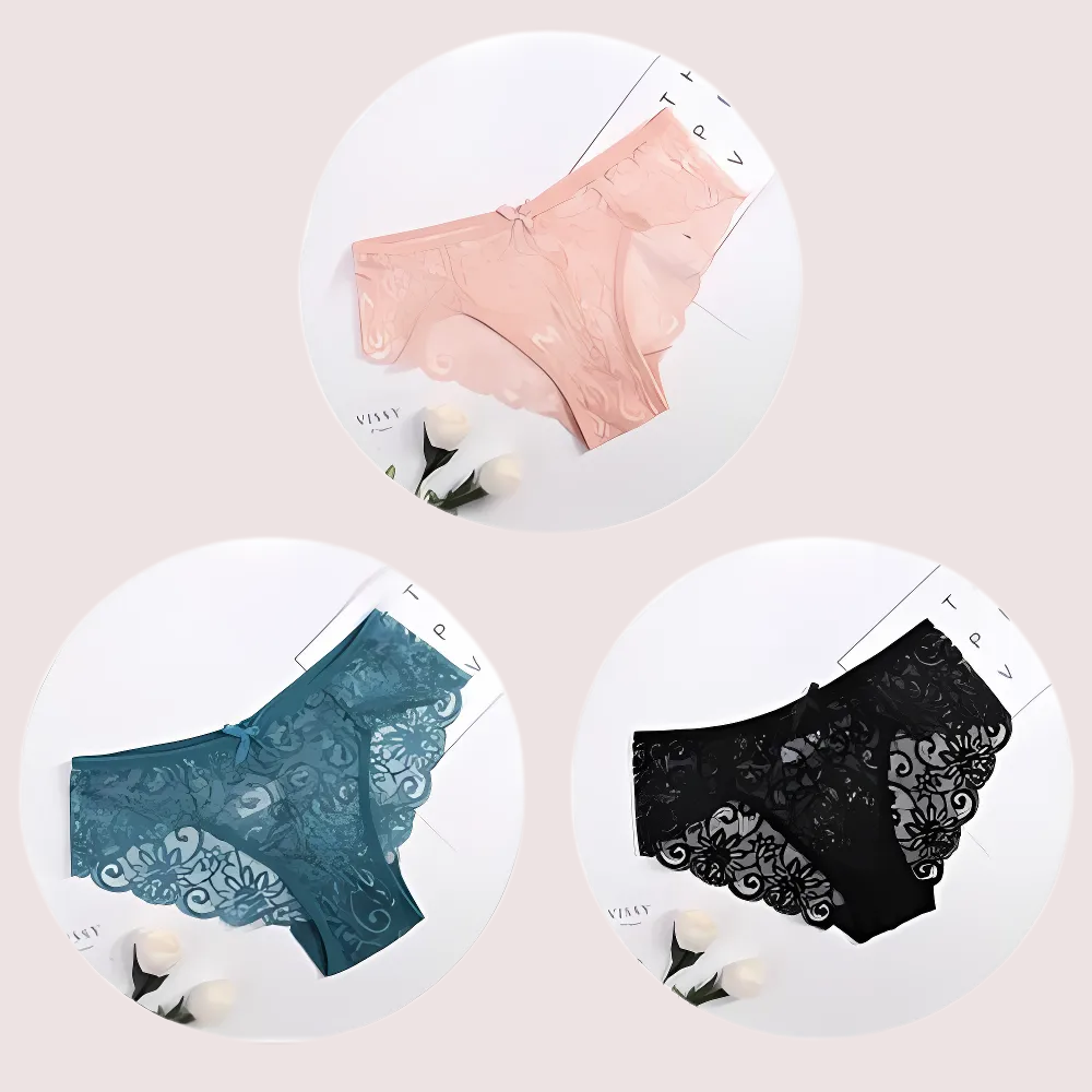 Women's Floral Bow Lace Panties Pack (Of 3) 2 Women's Floral Bow Lace Panties Pack (Of 3) - Image 2