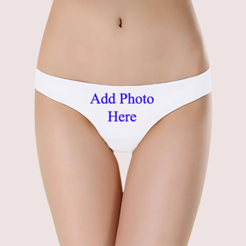 Custom Photo- White Low Waist Cotton Thong Panty