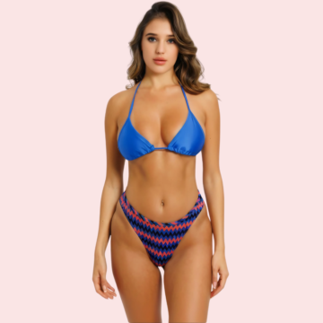 Cheeky Red & Blue Geometric Print Bikini Bottom (Bottom Only)