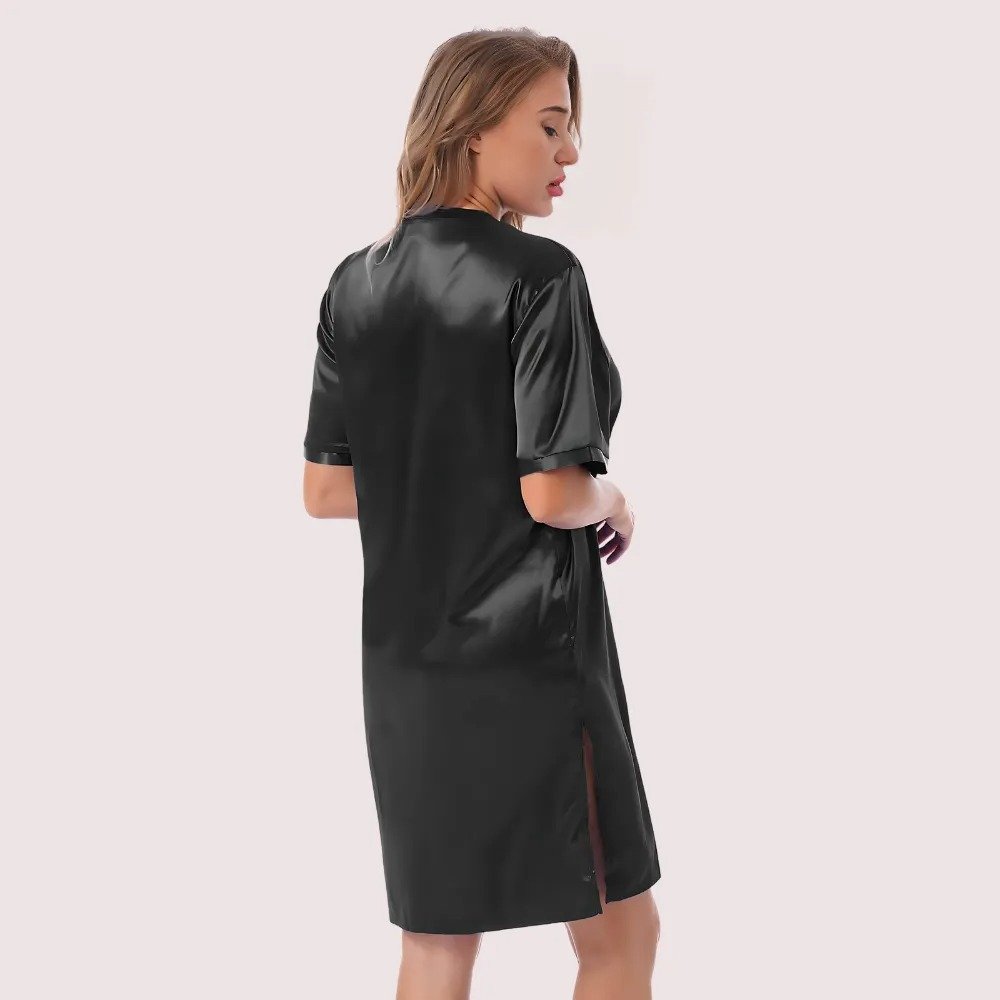 Silk satin sexy black short sleepwear 2 Silk satin sexy black short sleepwear - Image 2